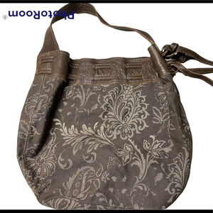 Rare Fossil Jaquard Floral Hobo Bag with Leather Detail